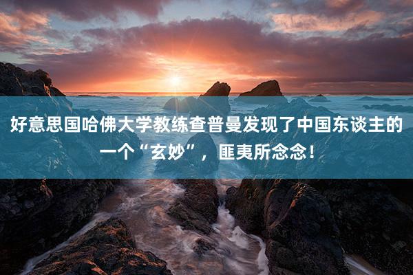 好意思国哈佛大学教练查普曼发现了中国东谈主的一个“玄妙”，匪夷所念念！
