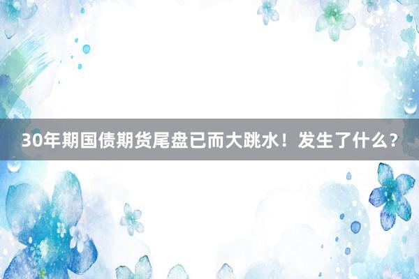 30年期国债期货尾盘已而大跳水！发生了什么？